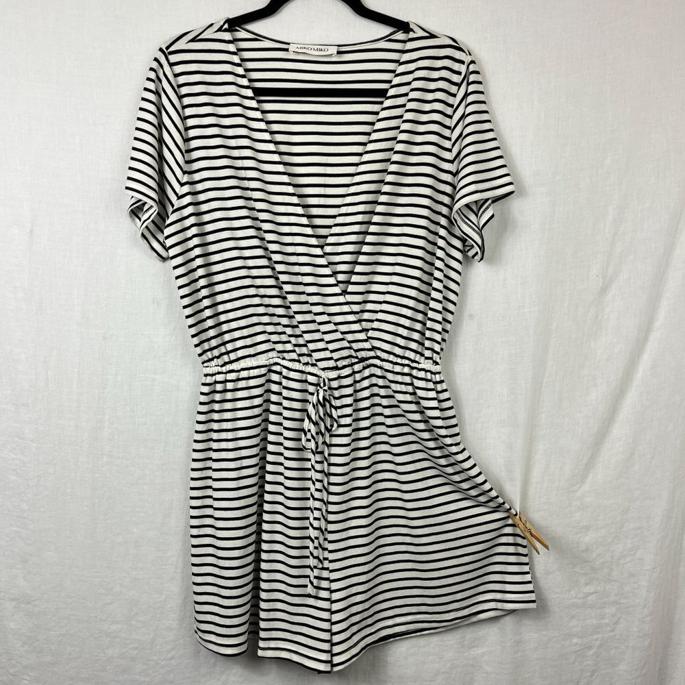 Miko Miko Wrap Style Romper‎ Shorts One Piece Womens L Striped Preppy Nautical